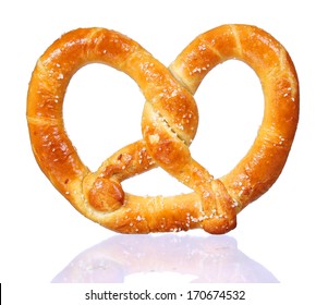 Pretzel With Shadow Isolated  On White Background. Salt And Soft 