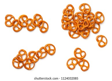 Pretzels isolated on white background. Flat lay. Top view