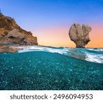 Preveli beach at Libyan sea, river and palm forest, southern Crete , Greece