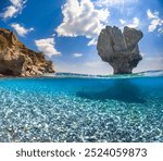 Preveli beach at Libyan sea, river and palm forest, southern Crete , Greece