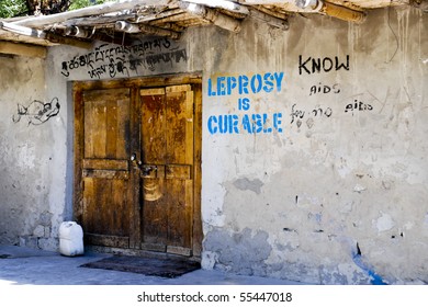 Prevention Campaign Graffiti On A Public Wall In A Third World Developing Country. 