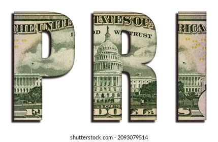 PRI Principles For Responsible Investment Abbreviation Word 50 US Real Dollar Bill Banknote Money Texture On White Background