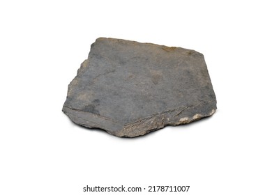 A Price Of Raw Natural Slate Homogeneous Metamorphic Rock Isolated On White Background.