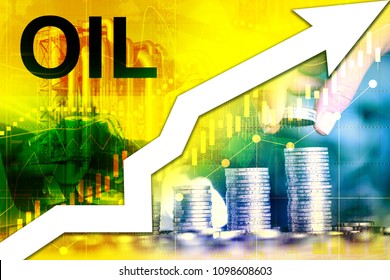 Price Of Rising Fuel Prices. Up Arrow As A Symbol Of The Rapid Rise In Oil Prices.