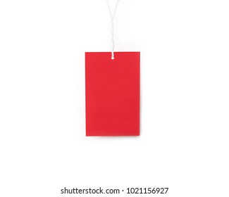 Price Tag Mock Up, Red Label Hanging On Rope	