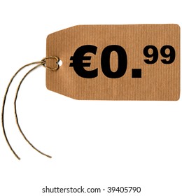 Price Tag With String Isolated Over White, 0.99 Euro Cent