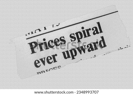 Prices spiral ever upwards - news story from 1975 UK newspaper headline article title pencil sketch