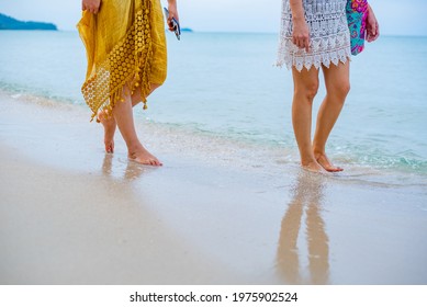 Pride And The LGBTQ Love Couple On Summer Beach. Bisexual And Homosexual Travel Together On Holiday.