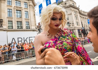 Pride In London Parade 2017 July 8 On Oxford Circus And Regent Street.   Series Of  Reportage Photo From Gay Parade. 