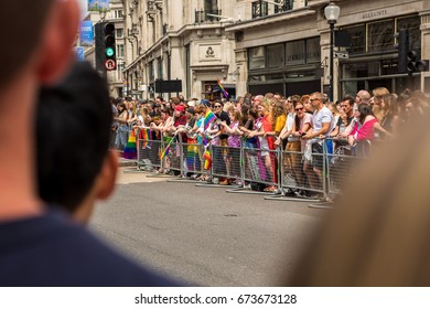 Pride In London Parade 2017 July 8 On Oxford Circus And Regent Street.   Series Of  Reportage Photo From Gay Parade. 