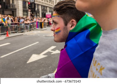 Pride In London Parade 2017 July 8 On Oxford Circus And Regent Street.   Series Of  Reportage Photo From Gay Parade. 