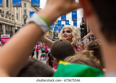 Pride In London Parade 2017 July 8 On Oxford Circus And Regent Street.   Series Of  Reportage Photo From Gay Parade. 