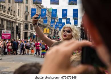 Pride In London Parade 2017 July 8 On Oxford Circus And Regent Street.   Series Of  Reportage Photo From Gay Parade. 