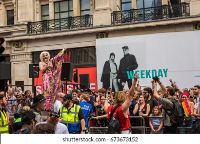 Pride In London Parade 2017 July 8 On Oxford Circus And Regent Street.   Series Of  Reportage Photo From Gay Parade. 