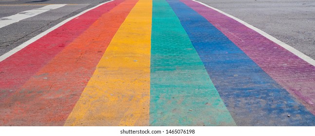 Pride Rainbow Sidewalk Crosswalk In Downtown 