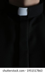 Priest Wearing Cassock With Clerical Collar, Closeup View