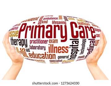 Primary Care Word Cloud Hand Sphere Concept On White Background. 
