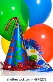 Primary Color Balloon Boquet And Party Hats