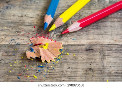 Primary Color Pencils And Pencil Shaves 