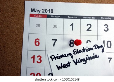 Primary Election Day West Virginia Date Marked On 2018 Calendar