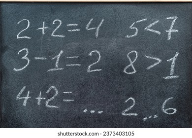 primary learn mathematical solved example on a chalkboard, education concept