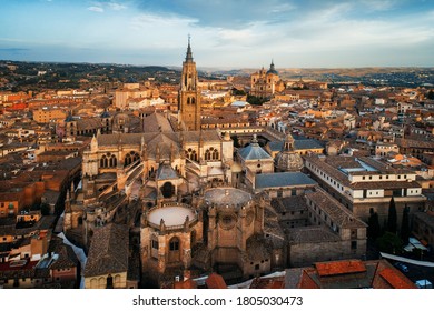 Primate Cathedral Of Saint Mary Of Toledo Aerial View In Spain