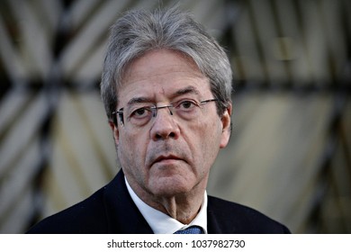 Prime Minister of Italy Paolo Gentiloni looks on as he arrives in informal meeting of European Union leaders at the European Union headquarters in Brussels on February 23, 2018.