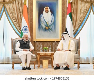 The Prime Minister, Shri Narendra Modi With The Crown Prince Of Abu Dhabi, His Highness Sheikh Mohammed Bin Zayed Al Nahyan At The One To One Meeting, In Abu Dhabi, UAE On April 17, 2021.