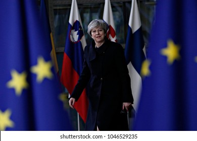 Prime Minister of the UK, Theresa May arrives for a meeting with European Union leaders in Brussels, Belgium on Dec. 14, 2017
