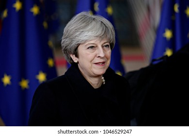 Prime Minister of the UK, Theresa May arrives for a meeting with European Union leaders in Brussels, Belgium on Dec. 14, 2017