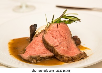 Prime Rib With Mashed Potatoes, Mushroom Gravy, Asparagus And Rosemary