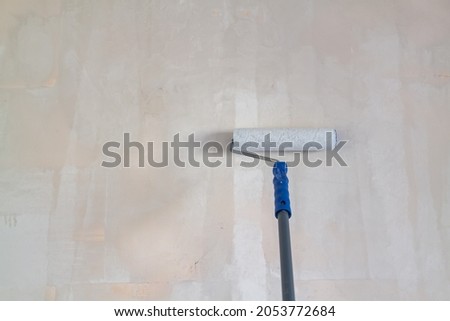 Primed with a roller with a primer putty wall before painting or gluing wallpaper.