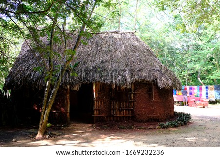 A primitive hut in Chichen Itza, a large pre-Columbian city built by the Maya people in Yucatan state, Mexico. One of the new 7 wonders of the world.