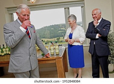 Prince Charles At An Apple Juice Farm In Crickhowell. Prince Charles Visit's John And Margaret Morris In Crickhowell, Powys, Wales, Where They Make Their Own Apple Juice, On The 3rd Of July 2014.
