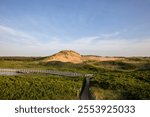 Prince Edward Island National Park sand dunes and floating boardwalk. 