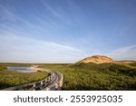 Prince Edward Island National Park sand dunes and floating boardwalk. 