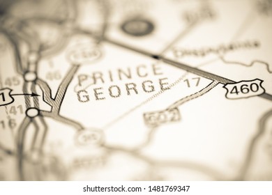 Prince George. Virginia. USA On A Geography Map