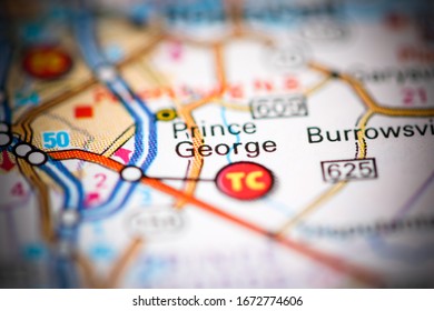 Prince George. Virginia. USA On A Geography Map