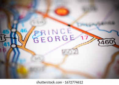 Prince George. Virginia. USA On A Geography Map