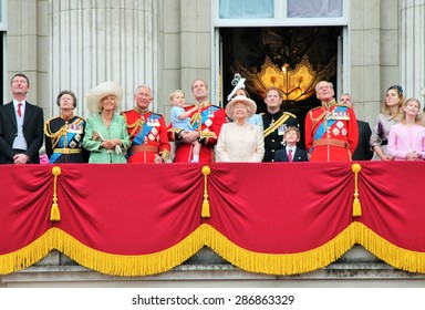 PRINCE HARRY QUEEN & ROYAL FAMILY, BUCKINGHAM PALACE, London June 13. 2015-'Trooping The Colour' Prince Georges Philip William Charles Queen Elizabeth Birthday, Stock Photo Photograph Editorial Image 