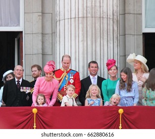 Prince Philip & Royal Family, Buckingham Palace, London June 17 2017- Trooping The Colour Prince George, Prince William, Prince Harry  Queen Elizabeth's Birthday Stock Photo, Stock, Photograph, Image