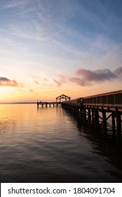 Prince William County, Virginia 8/21/2020: Leesylvania State Park fishing pier in Virginia during sunrise. 