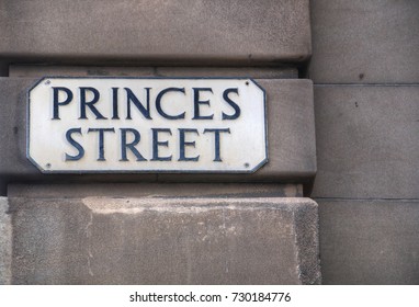 Princes Street Sign In Edinburgh, Scotland