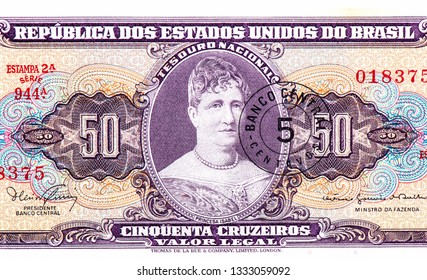 Princesa Isabel - Princess Imperial Of Brazilian. Portrait Form Brazil 5 Centavos On 50 Cruzeiros (1966-67) Banknote. 