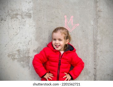 Princess Girl Joy Smile Positive Mood Grunge Background Baby Queen Crown On Head