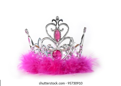 Princess Tiara Crown With Pink Feather And Jewelry