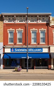 Princeton, Illinois - United States - September 28th, 2022: Old Brick Building And Storefront In Downtown Princeton, Illinois.