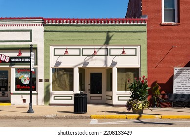 Princeton, Illinois - United States - September 28th, 2022: Old Brick Building And Storefront In Downtown Princeton, Illinois.