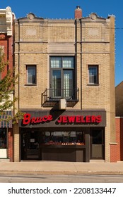 Princeton, Illinois - United States - September 28th, 2022: Old Brick Building And Storefront In Downtown Princeton, Illinois.