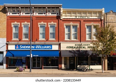 Princeton, Illinois - United States - September 28th, 2022: Old Brick Building And Storefront In Downtown Princeton, Illinois.